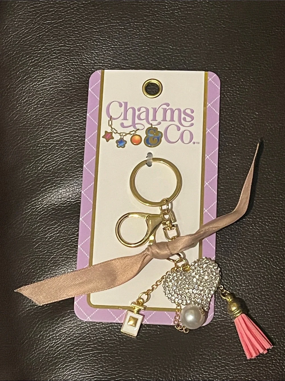 Rhinestone Heart Tassel Keychain Bag Charm| Charms & Co|Gold Tone New on Hangtag